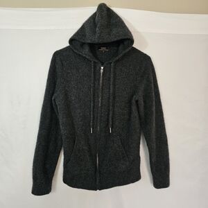 Quince Women's 100% Mongolian Cashmere Hooded Zip Cardigan Sweater Gray Medium